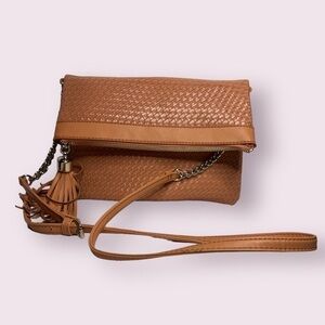 Signature Orange Faux Leather Woven Crossbody Purse